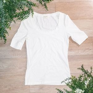 White scoop neck shirt